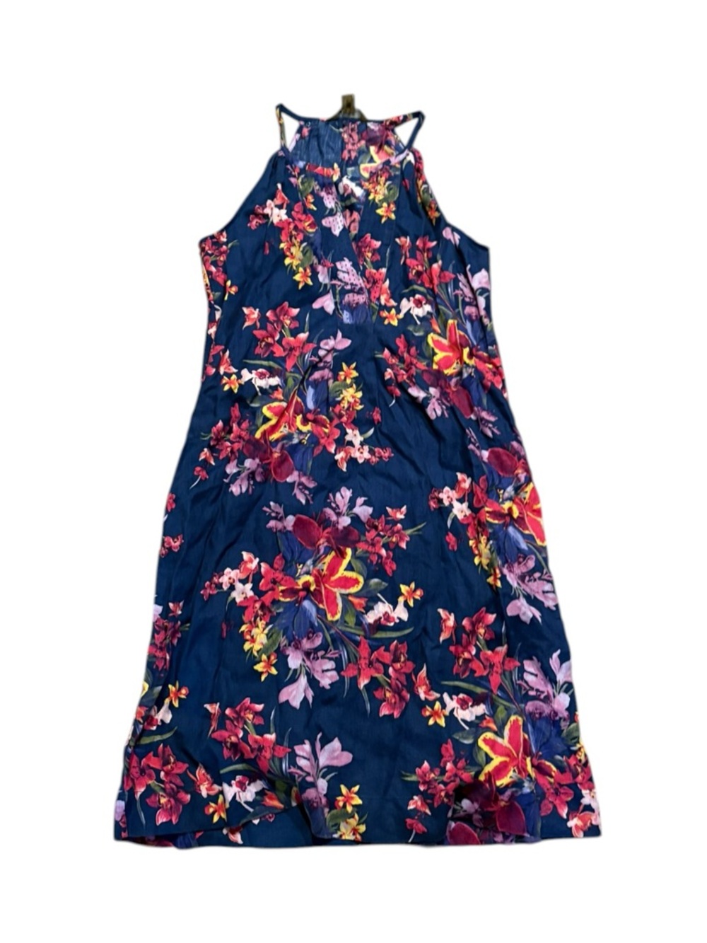Tommy Bahama Navy linen Dress with Pink, Red & Yellow Floral Print xxs
